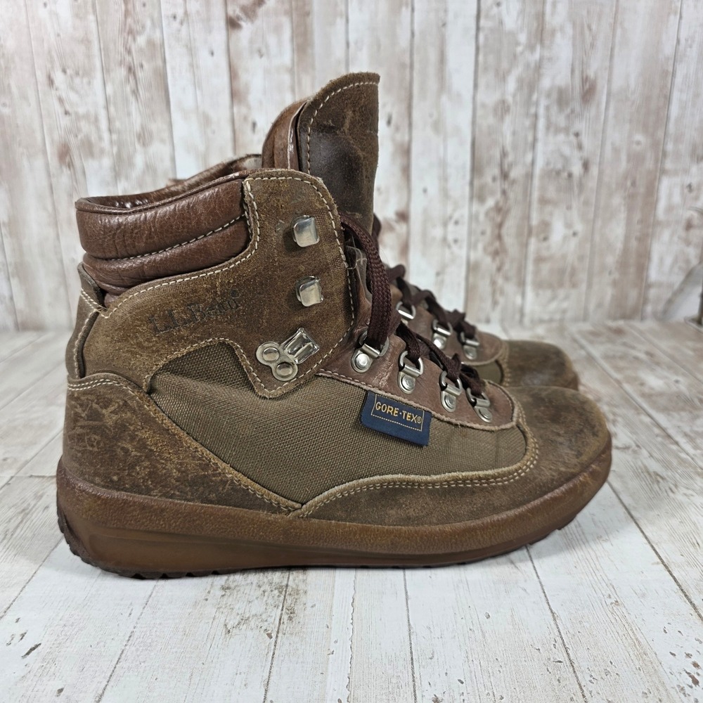 LL Bean Gore-Tex Brown Leather Hiking Boots Womens 9.5 N Made in Italy 4037